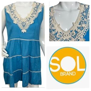 ‎SOL Clothing blue crochet embellished ruffle tiered top - L